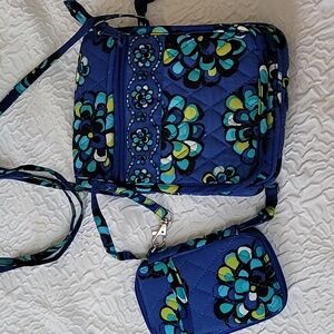 Vera Bradley Mini Hipster Indigo Pop Crossbody Bag & Matching Wallet Blue/Flora